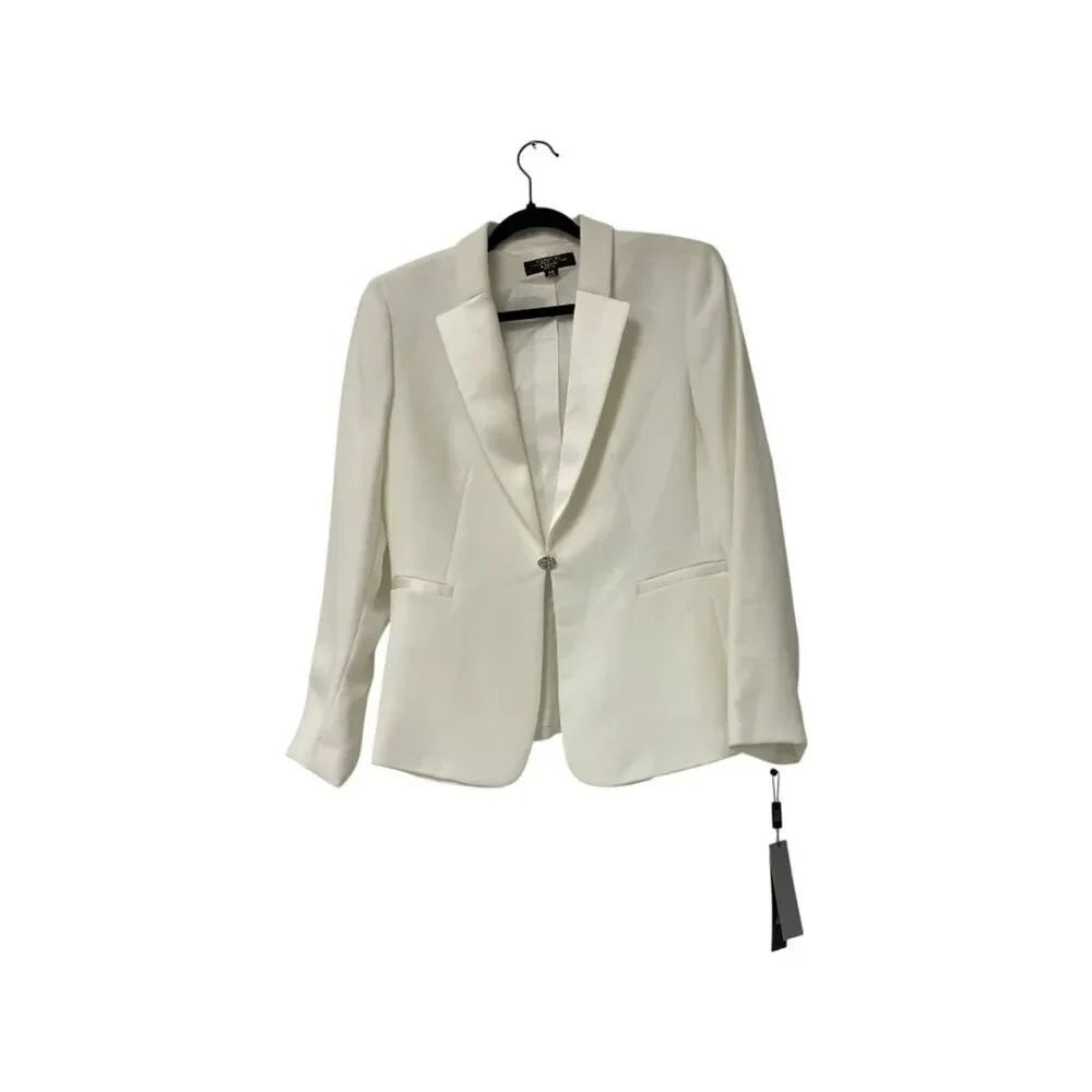 Tahari Arthur Levine Luxe Womens Tuxedo Blazer Jacket 10P Petite White NWT